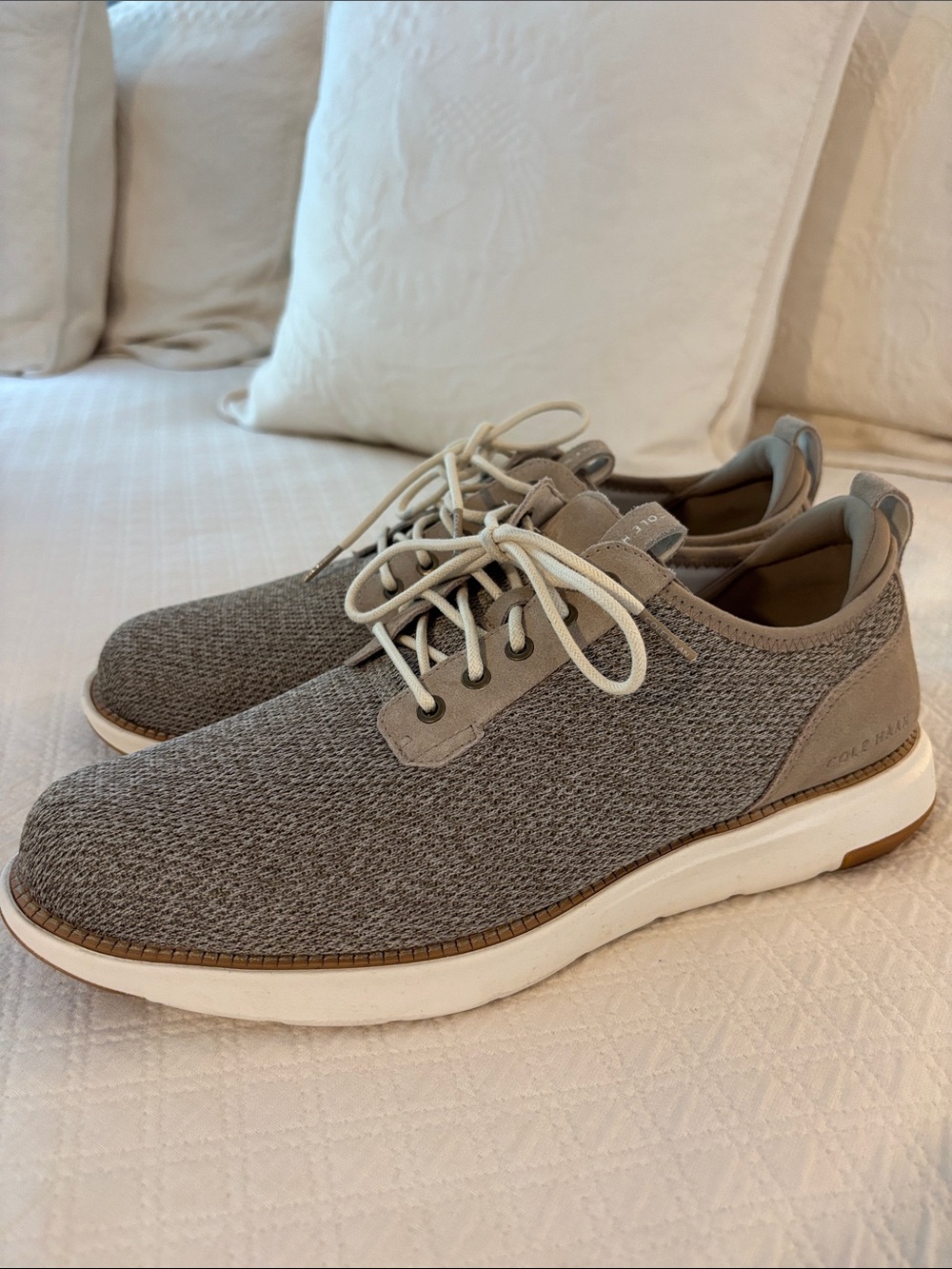 Cole Haan Knit Lace-Ups in Taupe and Cream